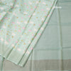 Pure Tussar Sea Green Printed Saree With Checks Border