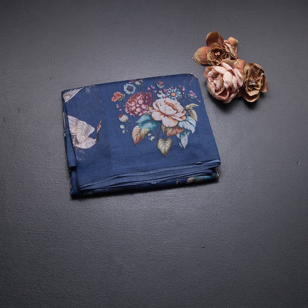 Kota Dark Blue Borderless Printed Saree