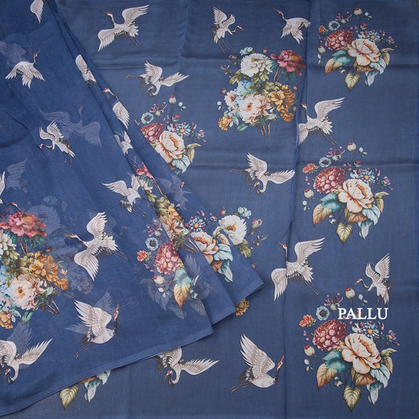 Kota Dark Blue Borderless Printed Saree
