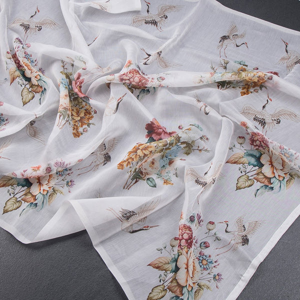 Semi Linen Cream Floral Printed Saree With Zari Border