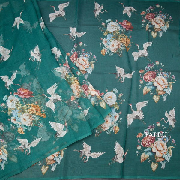 Kota Forest Green Borderless Printed Saree