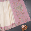 Raw Silk Cream Zari Checked Saree With Printed Border 03