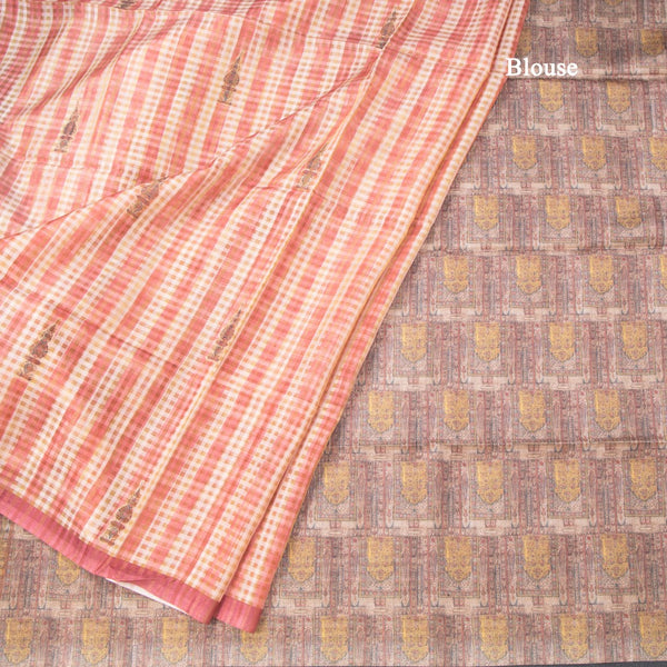Raw Silk Multi Colour Checked Saree With Ribbon Border