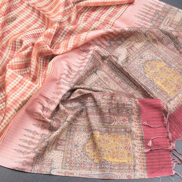 Raw Silk Grey Floral Printed Saree With Zari Border 02