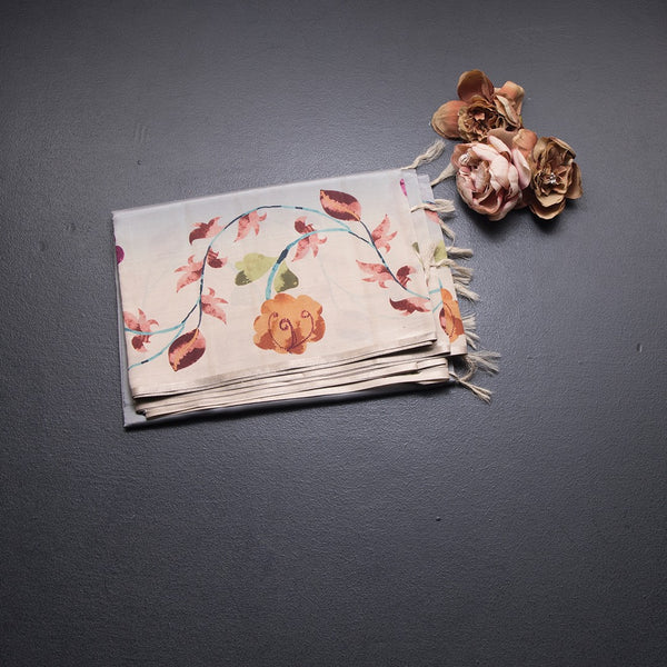Raw Silk Grey Plain Saree With Floral Border