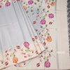 Raw Silk Grey Plain Saree With Floral Border