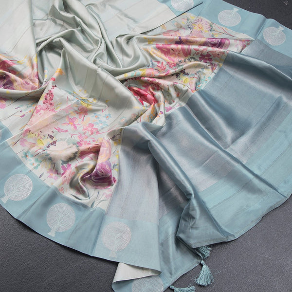 Kota Light Green Printed With Thread Work Saree