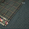 Raw Silk Dark Green Printed Checked Saree And Rettapet Border
