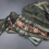 Raw Silk Dark Green Printed Checked Saree And Rettapet Border