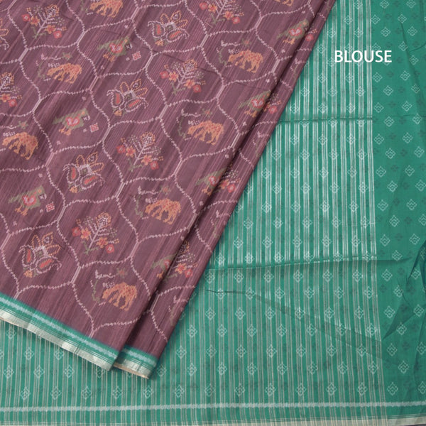 Raw Silk Dark Brown Ikkat Printed Saree