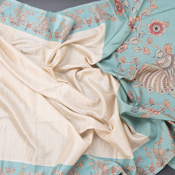 Raw Silk Cream Zari Checked Saree With Printed Border 05