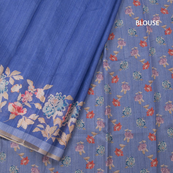 Kota Cornflower Blue Borderless Floral Printed Saree