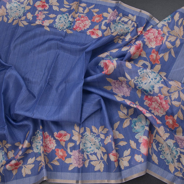 Kota Cornflower Blue Borderless Floral Printed Saree