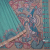 Semi Linen Teal Green Kalamkari Printed Saree