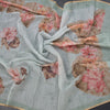 Semi Linen Light Pista Green Leaf Printed Saree
