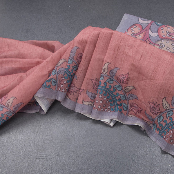 Semi Linen Light Maroon Kalamkari Printed Saree