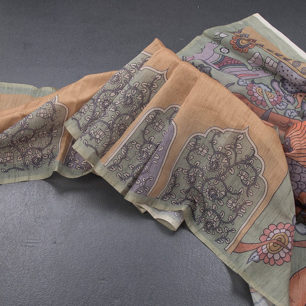 Semi Linen Mustard Kalamkari Printed Saree