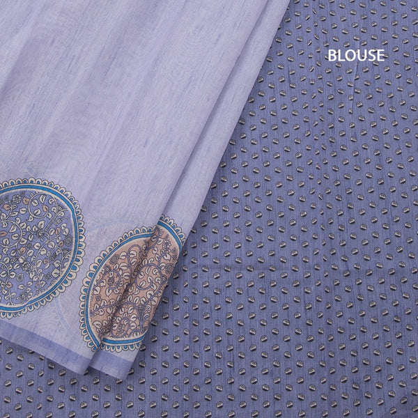 Semi Linen Light Lavender Kalamkari Printed Saree