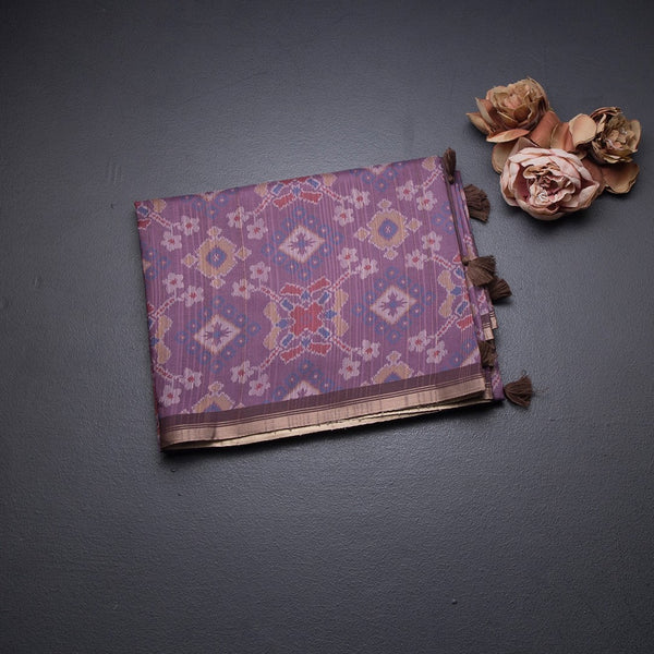Raw Silk Purple Ikkat Printed Saree