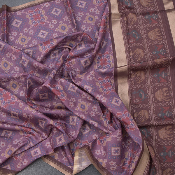 Raw Silk Purple Ikkat Printed Saree