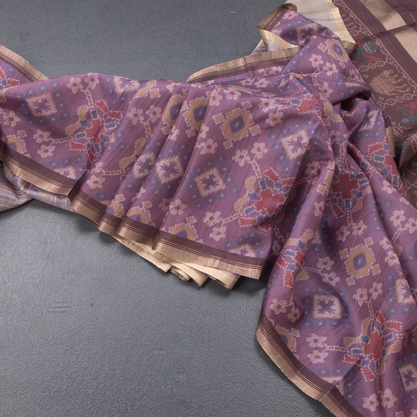 Raw Silk Purple Ikkat Printed Saree