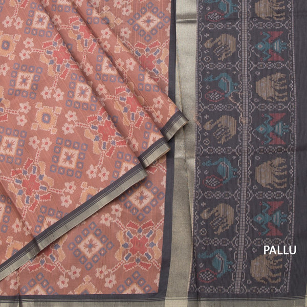 Raw Silk Cinnamon Brown Ikkat Printed Saree