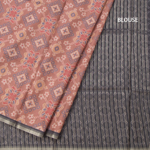 Raw Silk Cinnamon Brown Ikkat Printed Saree