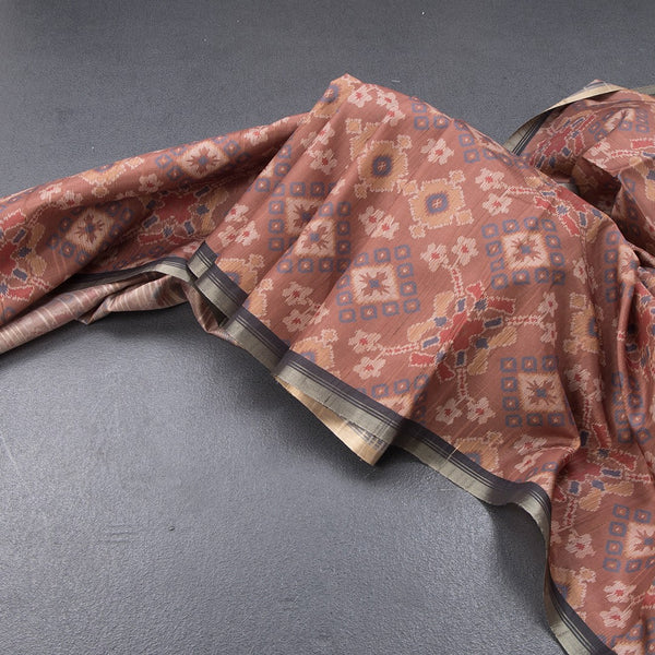 Raw Silk Cinnamon Brown Ikkat Printed Saree