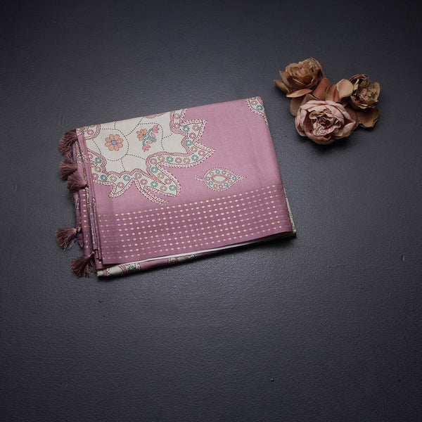 Raw Silk Onion Pink Printed Saree