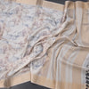Raw Silk Cream Printed Saree With Zari Border 09