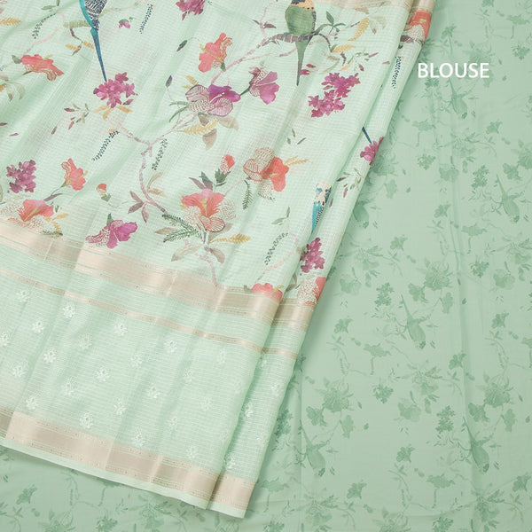 Kota Light Green Printed With Thread Work Saree