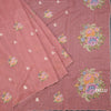 Linen Peach Floral Thread Work Borderless Saree