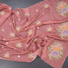 Linen Peach Floral Thread Work Borderless Saree