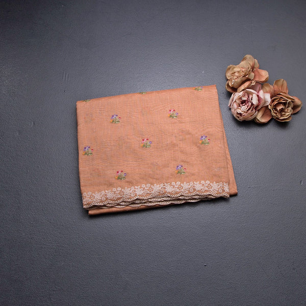 Linen Light Orange Floral Thread Buttas And Thread Border