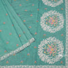 Linen Sapphire Green Floral Thread Buttas And Thread Border