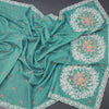 Linen Sapphire Green Floral Thread Buttas And Thread Border