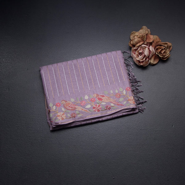 Raw Silk Lilac Purple Zari Stripes Saree And Thread Border