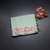 Raw Silk Pista Green Saree With Zari Stripes And Thread Border