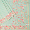 Raw Silk Pista Green Saree With Zari Stripes And Thread Border