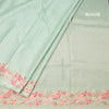Raw Silk Pista Green Saree With Zari Stripes And Thread Border