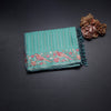 Raw Silk Sky Blue Saree With Zari Stripes And Thread Border