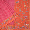 Raw Silk Reddish Pink Zari Checked Saree And Thread Border