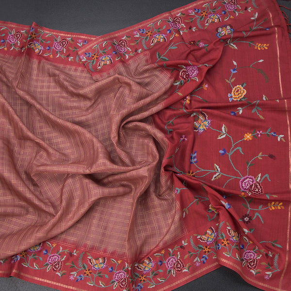 Raw Silk Onion Pink Zari Checked Saree And Thread Border