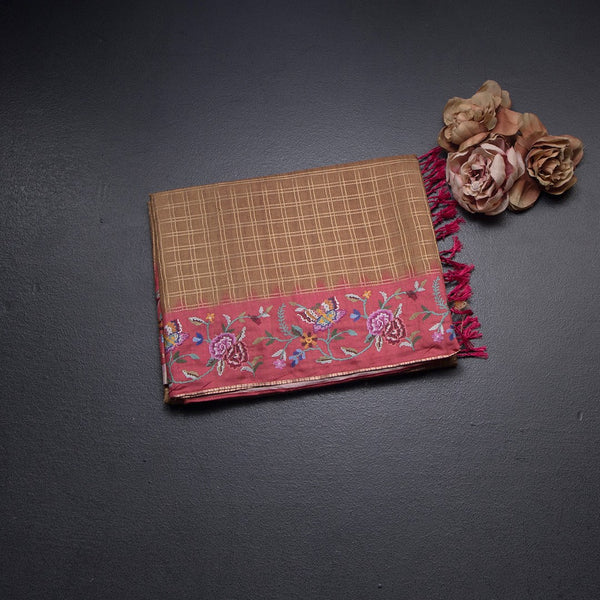 Raw Silk Golden Yellow Zari Checked Saree And Thread Border