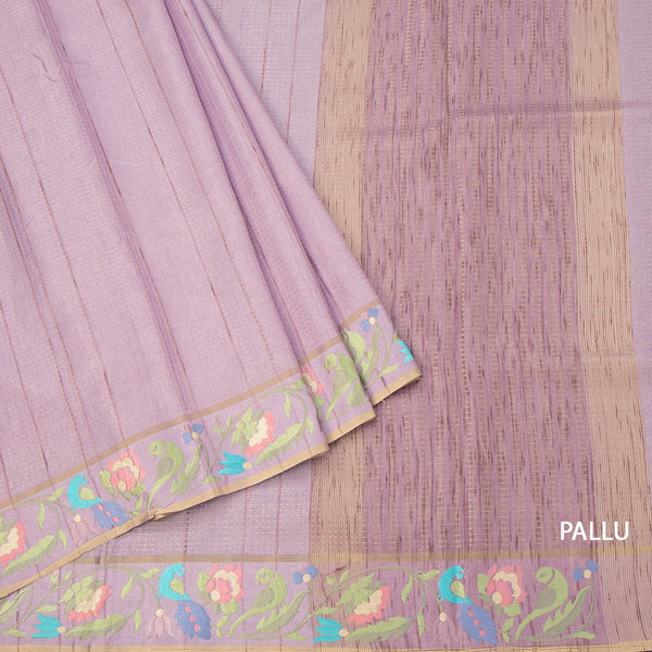 Raw Silk Lilac Purple Zari Stripes Saree And Thread Border 02