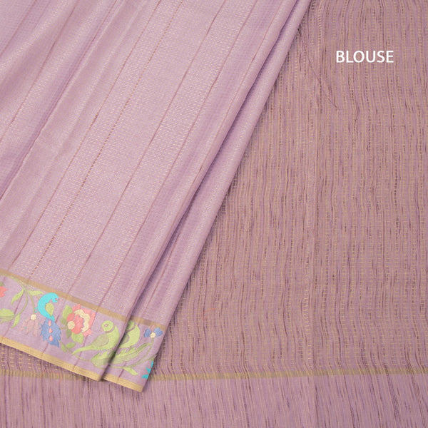 Raw Silk Lilac Purple Zari Stripes Saree And Thread Border 02