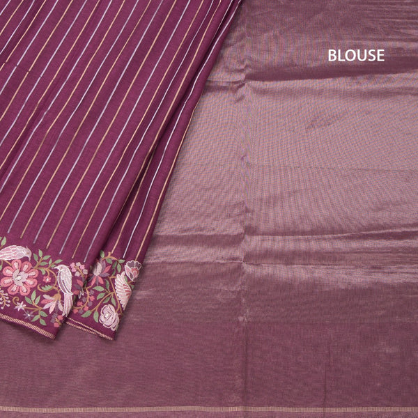 Raw Silk Maroon Zari Stripes Saree And Thread Border