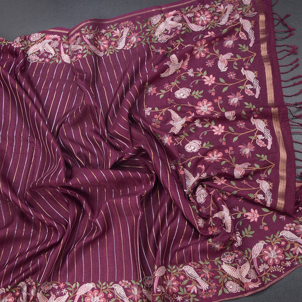 Raw Silk Maroon Zari Stripes Saree And Thread Border
