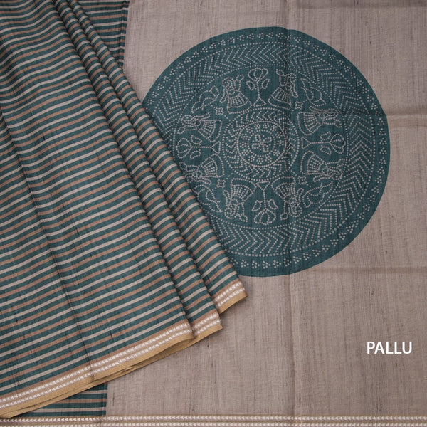 Semi Raw Silk Multi Colour Printed Striped Saree 02