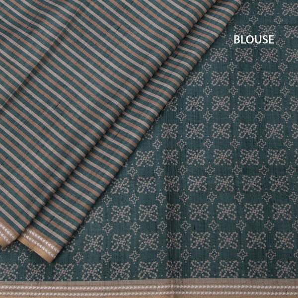 Semi Raw Silk Multi Colour Printed Striped Saree 02
